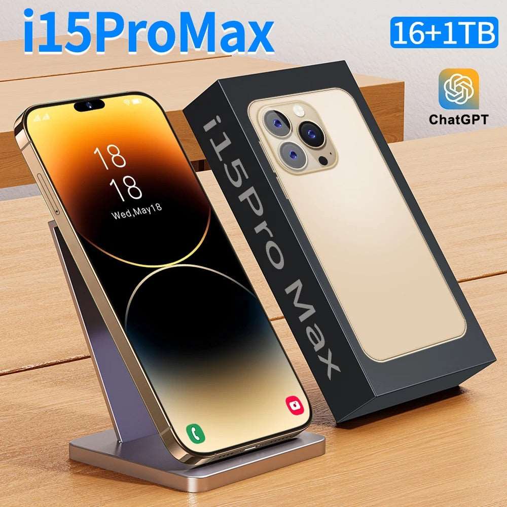 i15 Pro MAX 5G Android 13 - 16 GB - 1T -Dual SIM Smart 7,3 pollici + cover trasparente + protezione in vetro