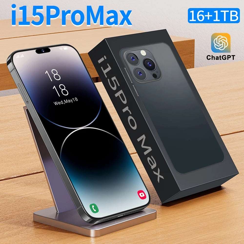 i15 Pro MAX 5G Android 13 - 16 GB - 1T -Dual SIM Smart 7,3 pollici + cover trasparente + protezione in vetro